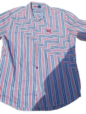 Rocawear XL Button-Up Shirt Blue White Red Y2K Streetwear Hip Hop Logo
